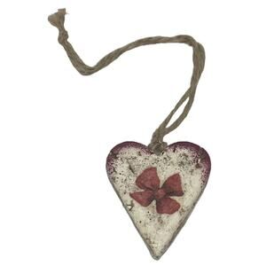 Heart Christmas Tree 2 1/8" Ornament Handmade Retro Red Bow Design Ukraine